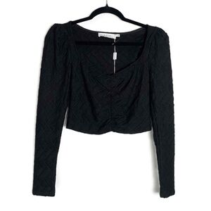 NWT ASTR The‎ Label Womens Black Sweetheart Neck Texture Puff Long Sleeve Top XS